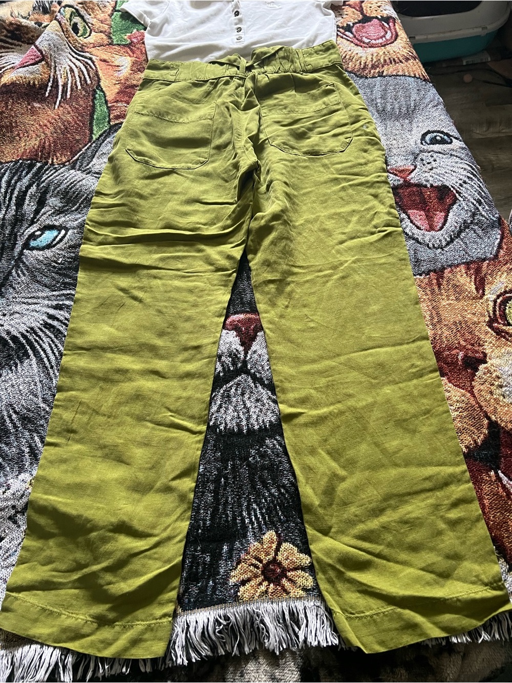 Cynthia Rowley Chartreuse Cargo Linen-Blend Pants - Picture 2 of 7
